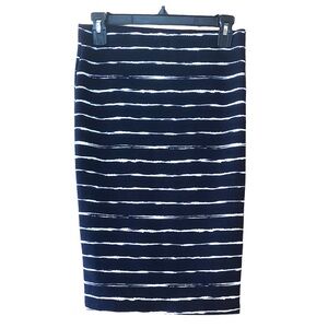 Bar III Navy Pencil Bodycon Knee Length Skirt Stretch Lined Stripes Pull On